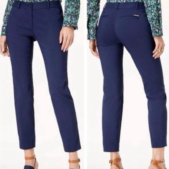 NWT Michael Kors Sleek Navy Blue High Rise Pintuck Chic Ankle Trouser Pants, 16 - Picture 1 of 6
